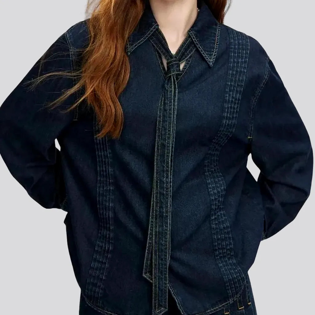 Women's High-Fashion Outfit Fashionable dark contrast women's jean jacket