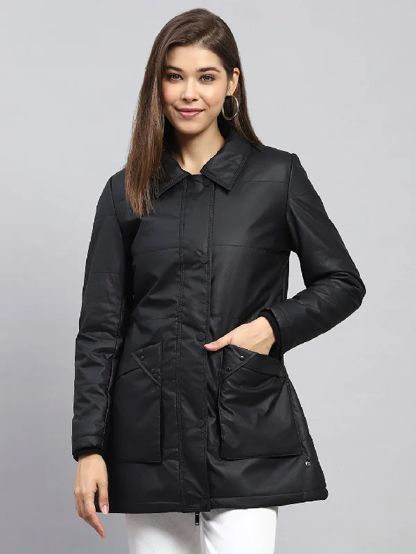 Women's Office Outfit Women Black Self Design Collar Full Sleeve Jacket