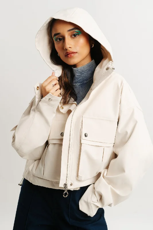 Comfortable Women's Clothes White Hood Cargo Pocket Jacket