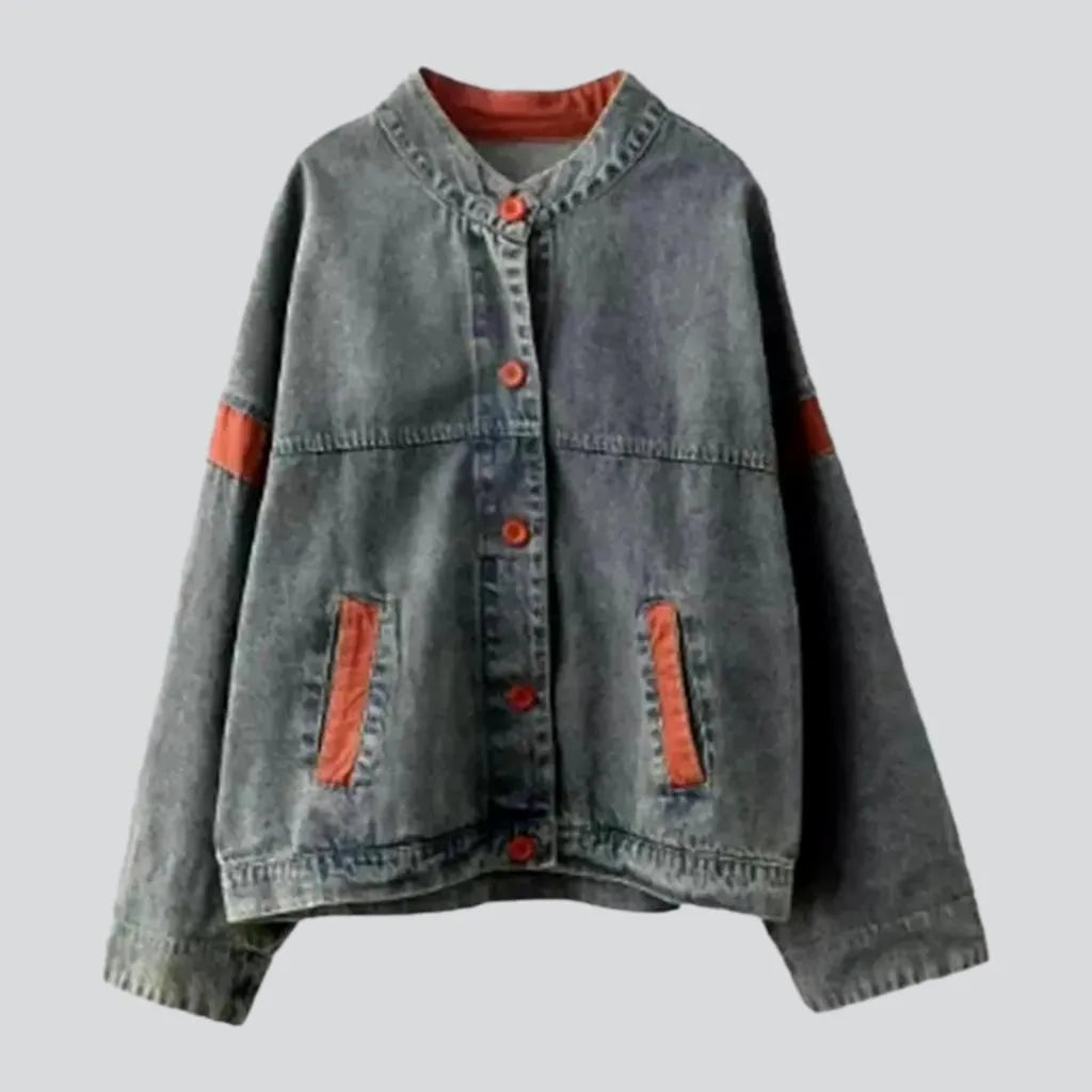 Women's Casual Wear Outfit Red-buttons vintage jean jacket