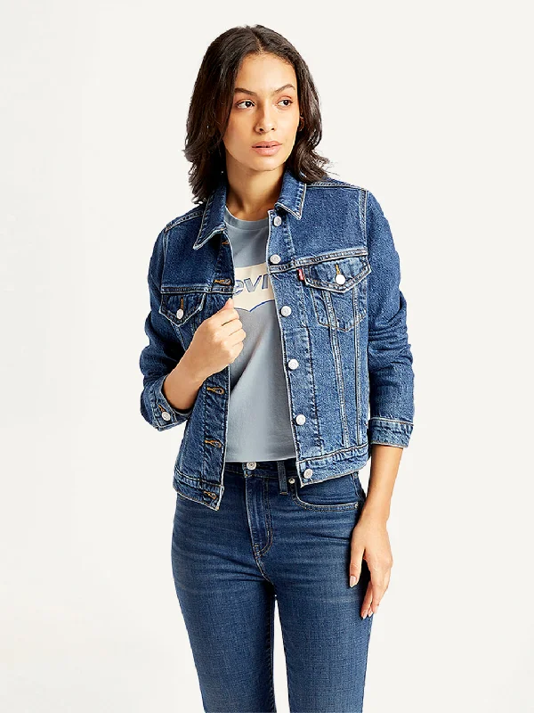 Women's Trendy Outfit Women's Solid Indigo Spread Collar Jacket