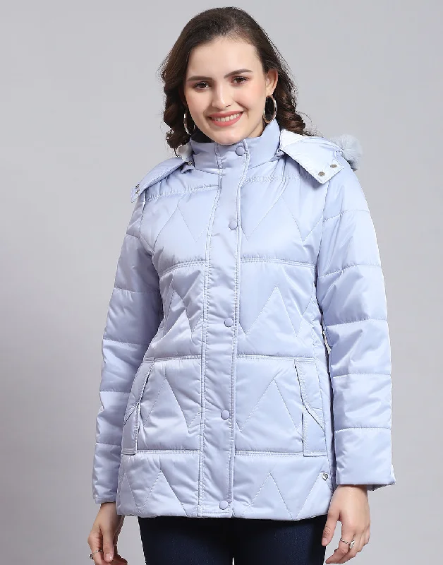 Women's Clothing Women Blue Solid Hooded Full Sleeve Jacket