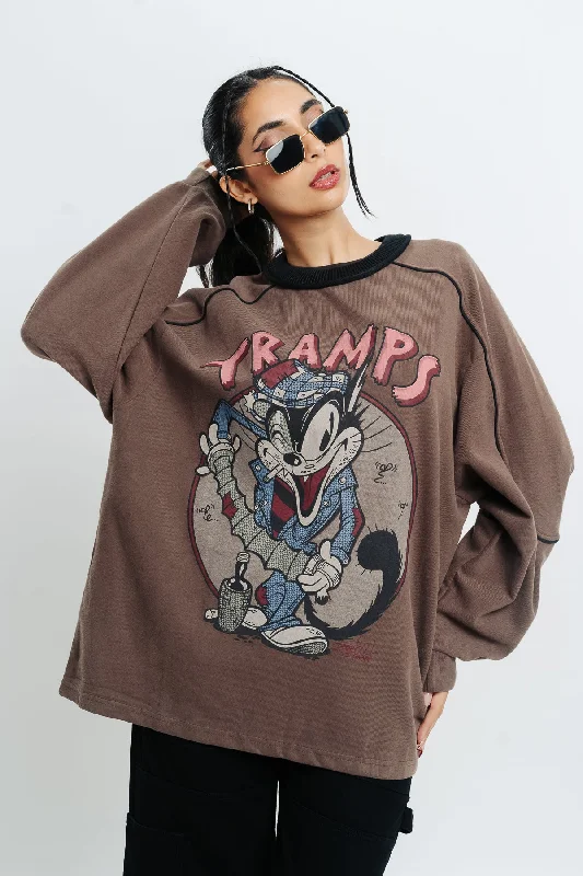 Women's Tops And Clothing Brown Graphic Oversized Sweatshirt