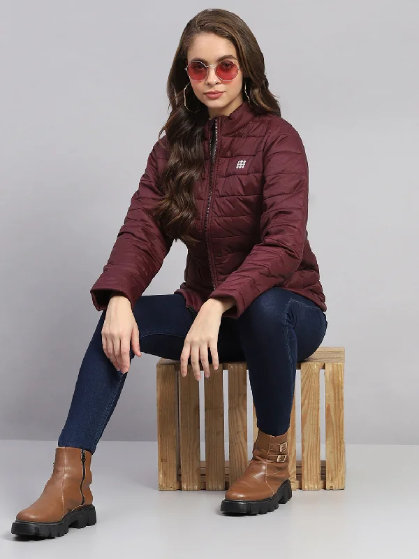 Women's Transitional Clothes Women Rust Solid Mock Neck Full Sleeve Jacket