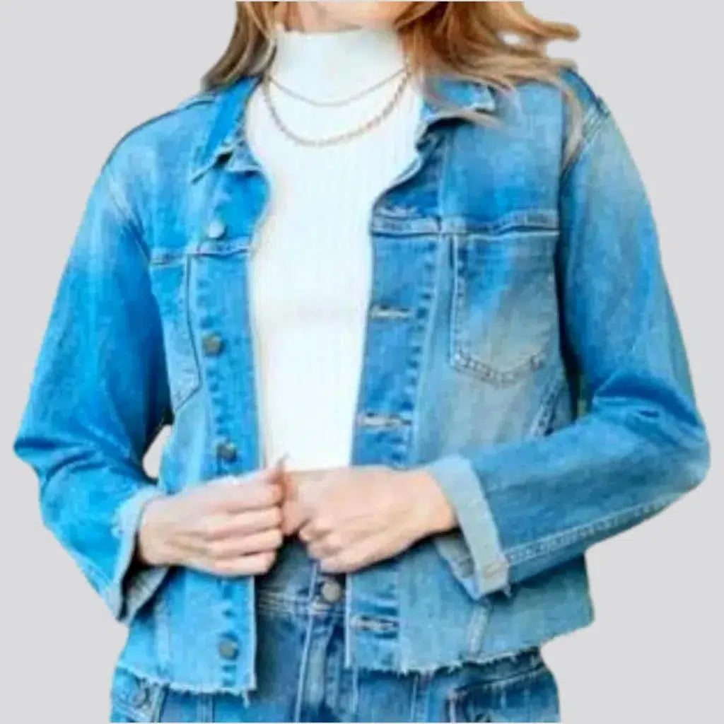 Women's Clothing Sets Sanded sky-blue women's jean jacket