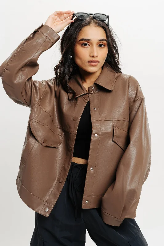 Women's High-End Clothing Brown Leather Jacket