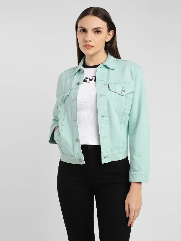 Women's Vacation Garments Women's Solid Spread Collar Denim Jacket