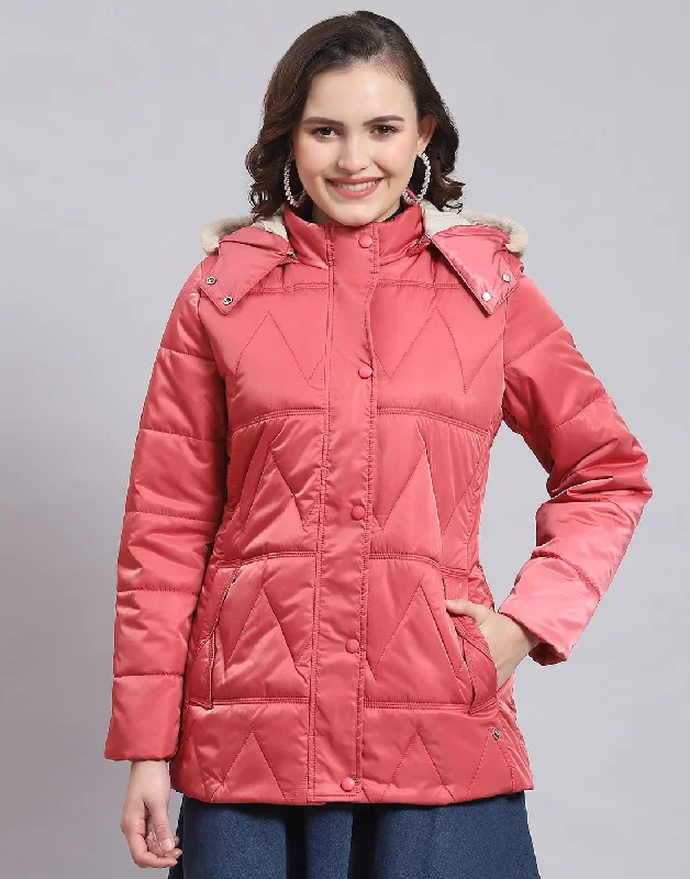 Women's Everyday Clothes Women Pink Solid Hooded Full Sleeve Jacket