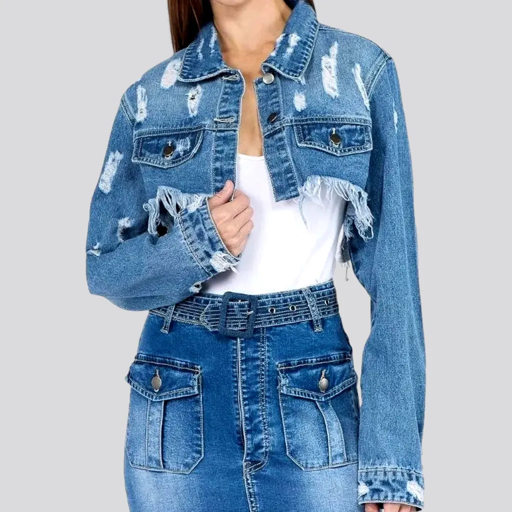 Women's Trendy Casual Outfit Fashionable frayed denim jacket for women