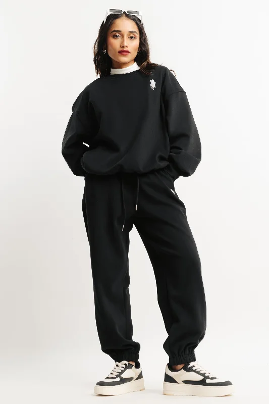 Women's Trendy Activewear Apparel Black Two Piece Sweatshirt And Jogger Set