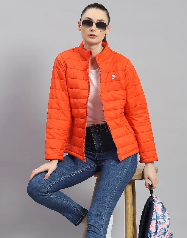 Women's Evening Clothes Women Orange Solid Stand Collar Full Sleeve Jacket