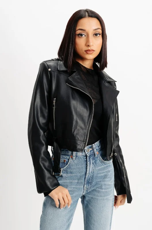 Affordable Trendy Clothes For Women Biker Black Leather Jacket