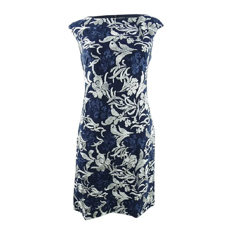 Women's Fashion Clothes Lauren Ralph Lauren Women's Printed Cocktail Mini Dress (4, Navy/Silver)