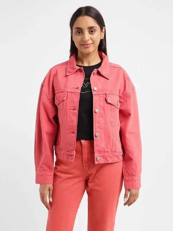 Modern Women's Attire Women's Solid Spread Collar Denim Jacket