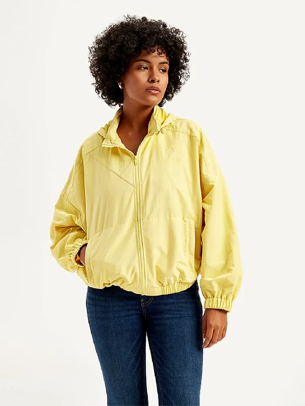 Women's Night-Out Outfit Women's Solid Yellow Hooded Windcheater Jacket