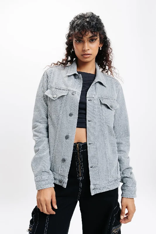 Women's Elegant Clothing Sets Grey Classic Denim Trucker Jacket