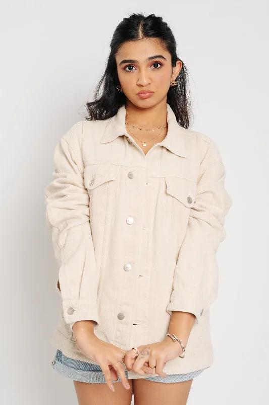 Women's Clothing For Everyday Wear Beige Flag Denim Jacket