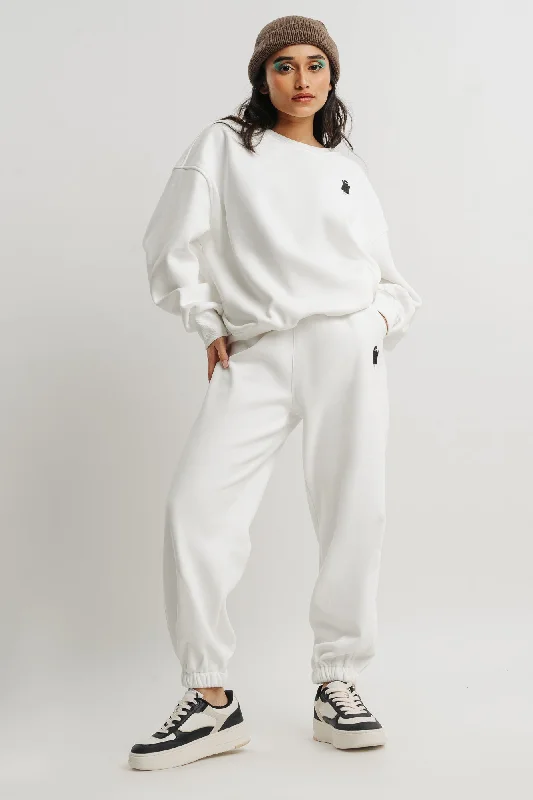 Sustainable Women's Apparel White Two Piece Sweatshirt And Jogger Set