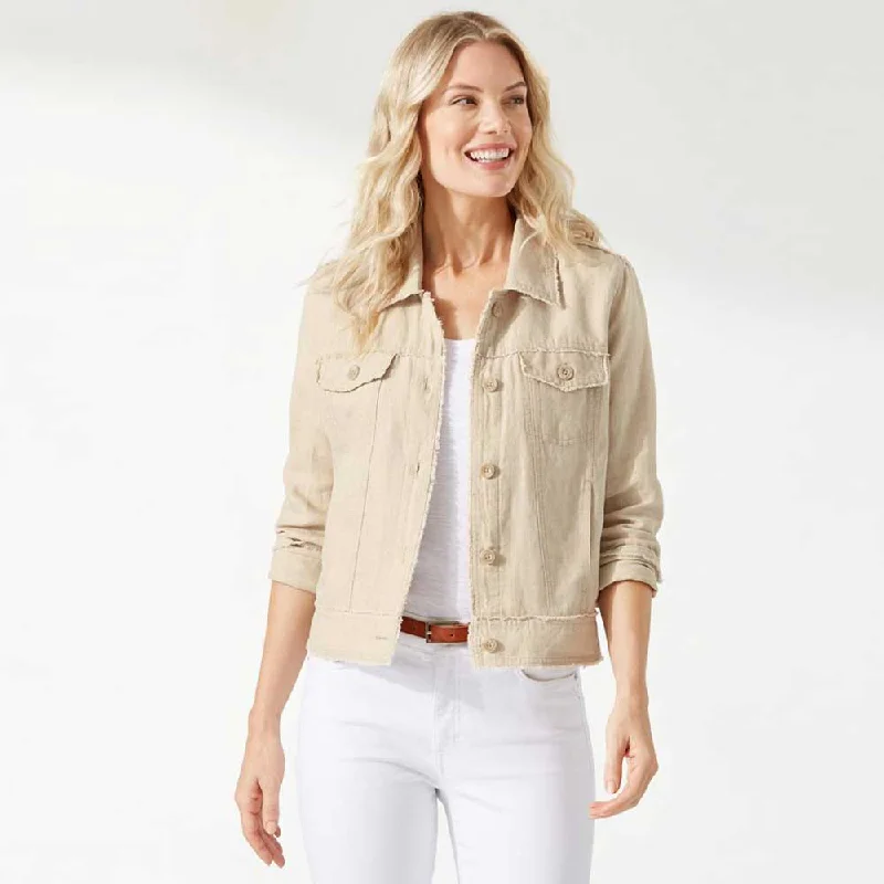 Stylish Women's Outfit Tommy Bahama Women's Two Palms Raw Edge Jacket - Natural