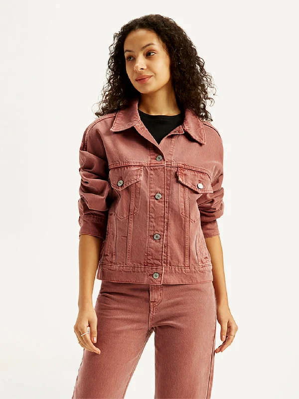 Women's Tailored Outfit Women's Solid Rust Spread Collar Trucker Jacket