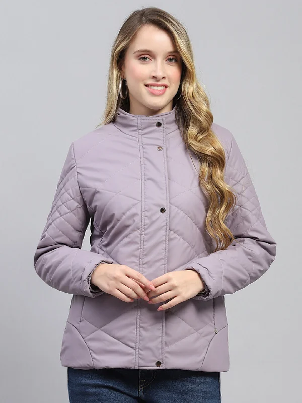 Affordable Women's Attire Women Purple Solid Mock Neck Full Sleeve Jacket