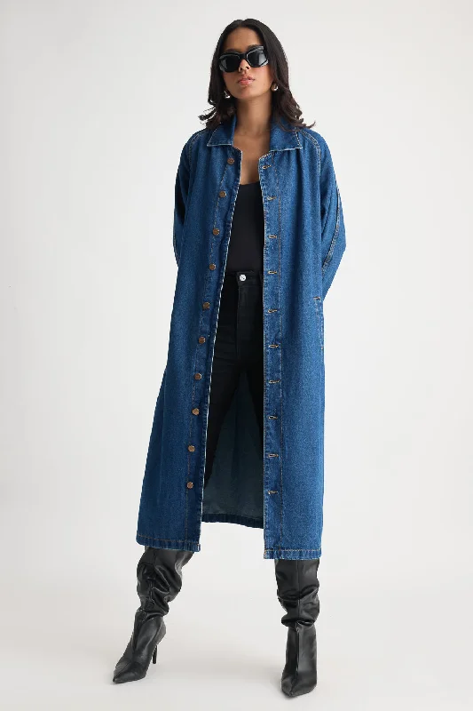 Women's Trendy Attire Bosslady Denim Trench Coat