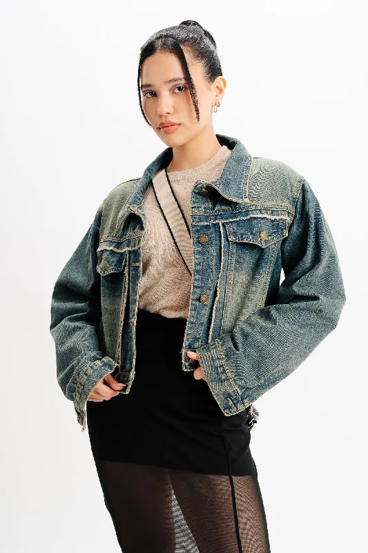 Comfortable Garments For Women Blue Patch Pocket Denim Jacket