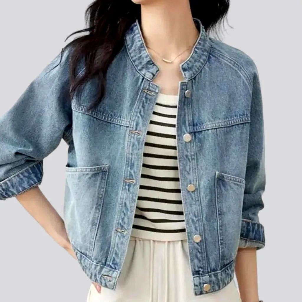 Chic Women's Outfit Light-wash sanded jean jacket for women