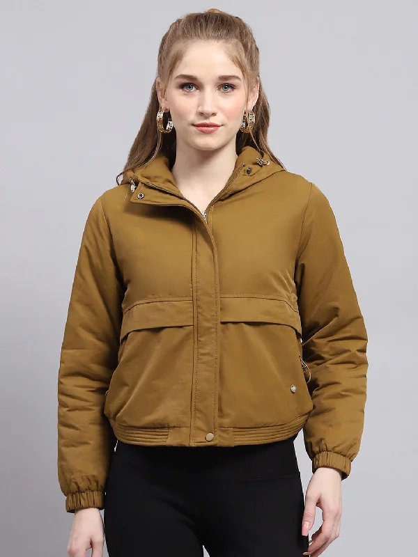 Women's Clothes For Outdoor Events Women Khaki Solid Hooded Full Sleeve Jacket