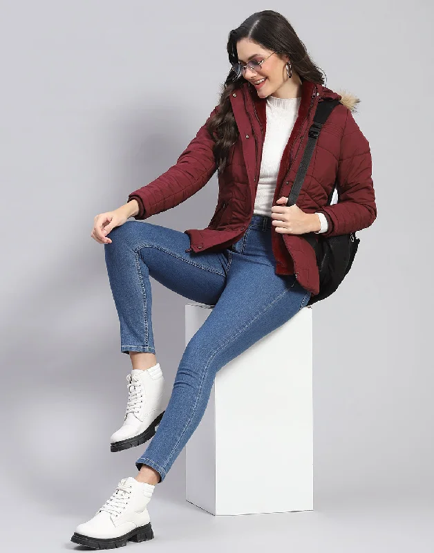 Women's Clothing And Garments Sets Women Maroon Solid Stand Collar Full Sleeve Jacket